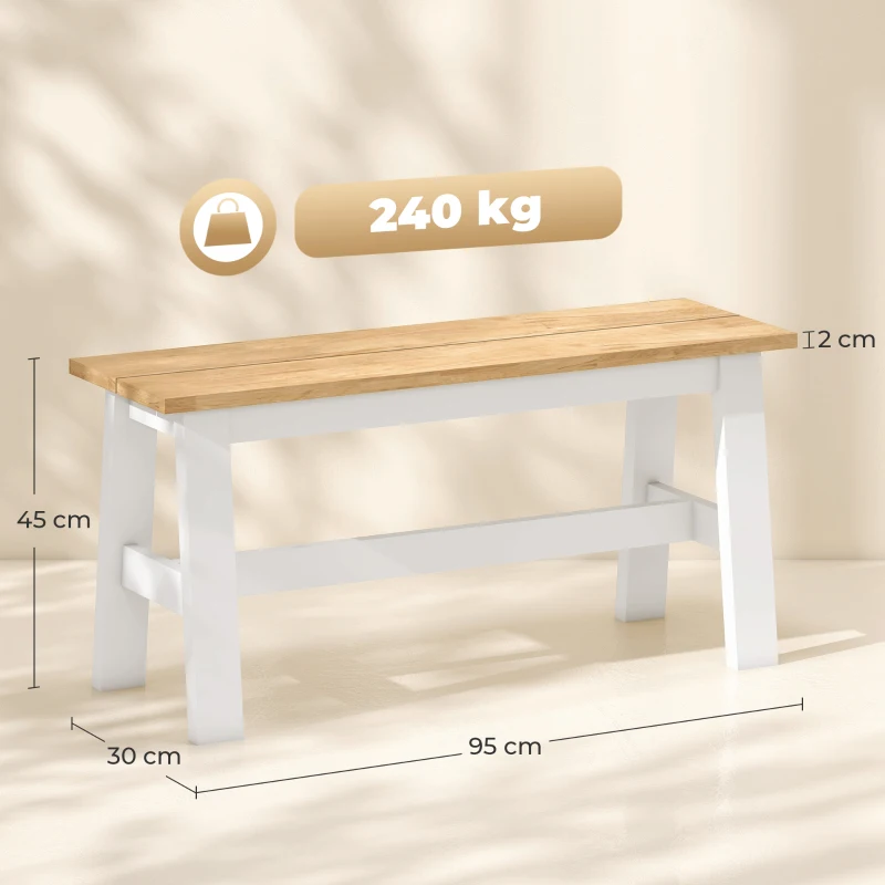 HOMCOM Zitbank voor 2, Houten Bank in Eikenlook, Stabiliserende Dwarsbalk, voor Woonkamer, Eetkamer, Hal, Rubberhout, Wit