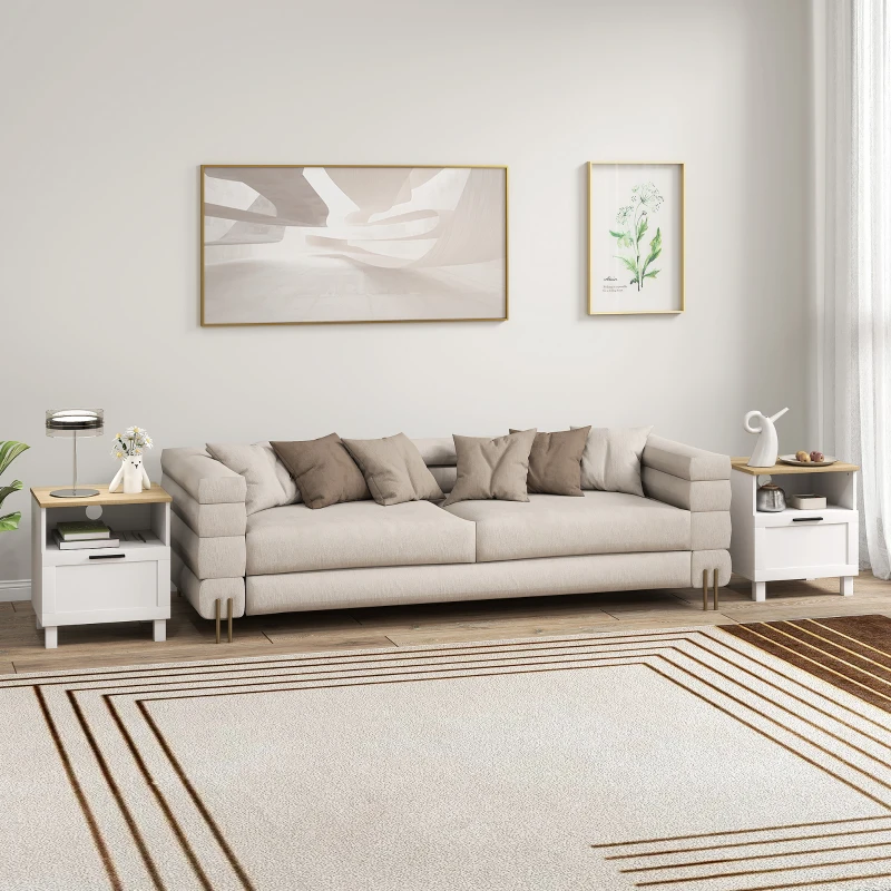 HOMCOM Juego de 2 Mesitas de Noche Mesillas de Noche con Cajón Compartimento Abierto Patas de Madera 45x38x50 cm Blanco