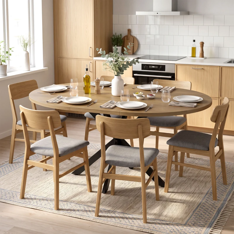 HOMCOM Uitschuifbare eettafel voor 4-6 personen, keukentafel in industriële look met X-vormig onderstel, bruine houtlook