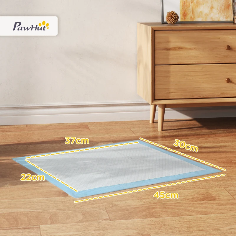 PawHut Set 100 Tappetini Igienici per Cani a 6 Strati in Tessuto non Tessuto, Carta e PE, 45x30 cm, Blu e Bianco