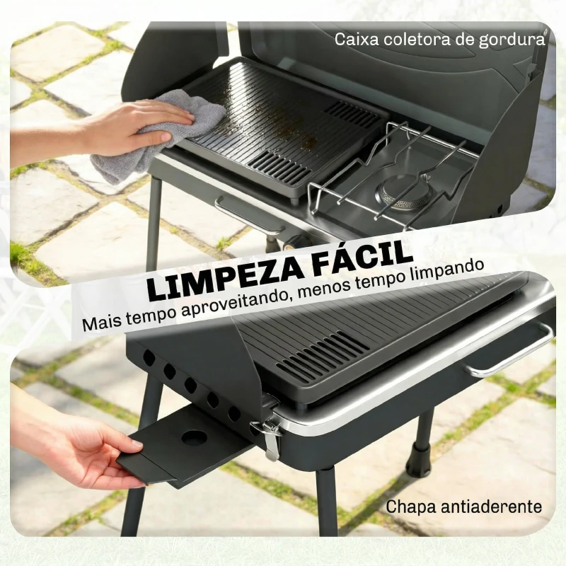 Outsunny Grelhador a Gás Portátil 2 em 1 Propano 7 kW de Mesa ou de Pé com Chapa Grande Pés Removíveis Preto