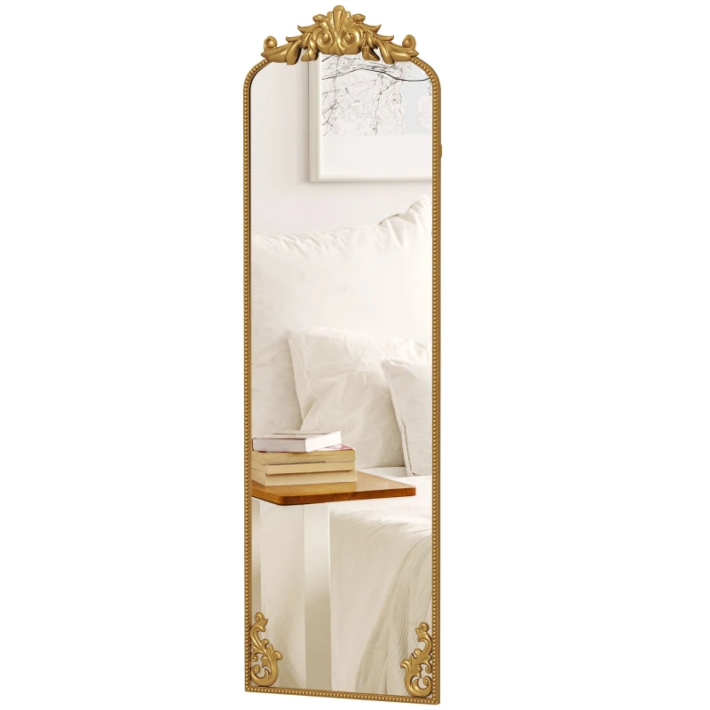 HOMCOM Full Length Mirror, 50 x 160 cm Floor Mirror with Baroque Metal Frame for Bedroom, Living Room, Dressing Room, Gold Tone