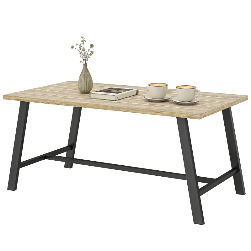 Outsunny Outdoor-salontafel, rechthoekige metalen bijzettafel met tafelblad in houtlook, 100 x 55 cm, Bruin
