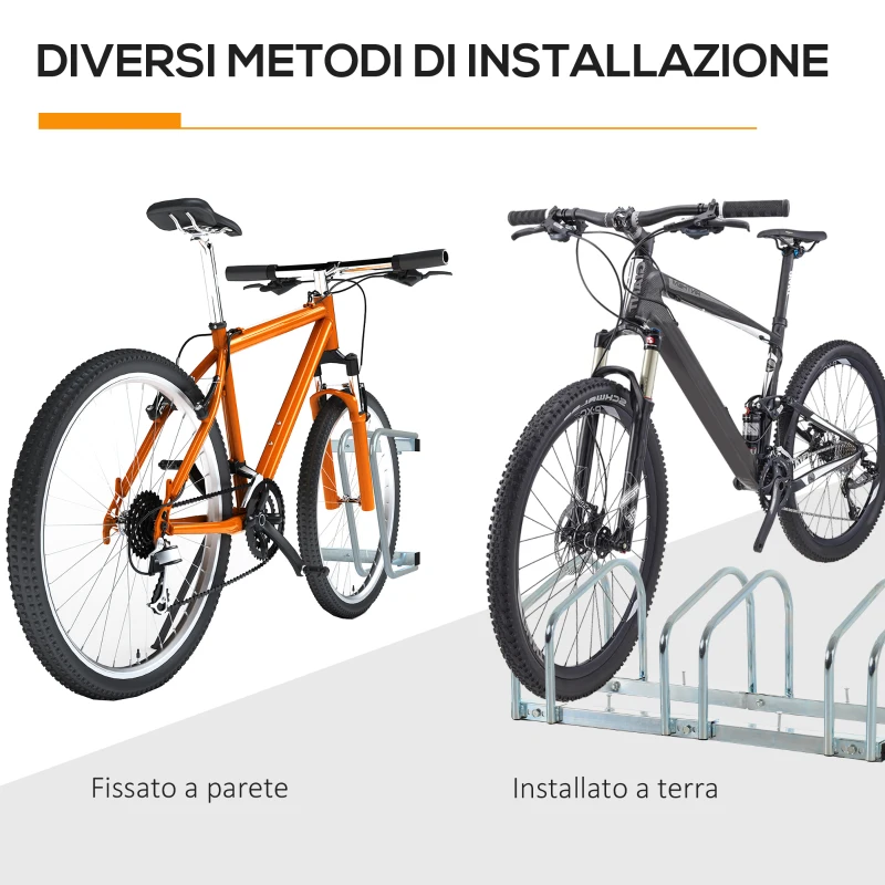 HOMCOM Rastrelliera Portabiciclette Parcheggio per 3 Biciclette in Acciaio, 76x33x27 cm, Argento