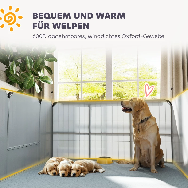 PawHut Wurfkiste für Welpen mit Unterlage, winddichtem Oxford-Gewebe, für mittelgroße große Hunde, 122x122x60 cm Schwarz