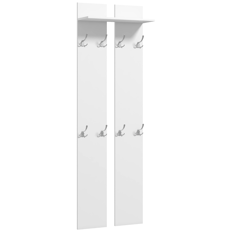 HOMCOM Perchero para Recibidor de Pared con 8 Ganchos y Estante para Entrada Pasillo 55x21,3x170 cm Blanco