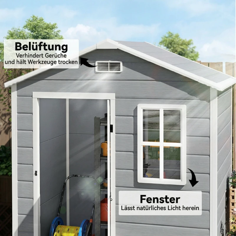 Outsunny Opbergkast 1,9 m² 182 x 121 x 200 cm tuinschuur met zadeldak, vloer, afsluitbare deur