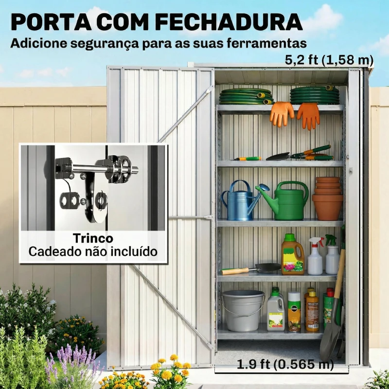 Outsunny Abrigo de Jardim 0,69 m² 83x89x163 cm com Telhado Inclinado Porta com Fecho Inclui Luvas Cinzento Escuro
