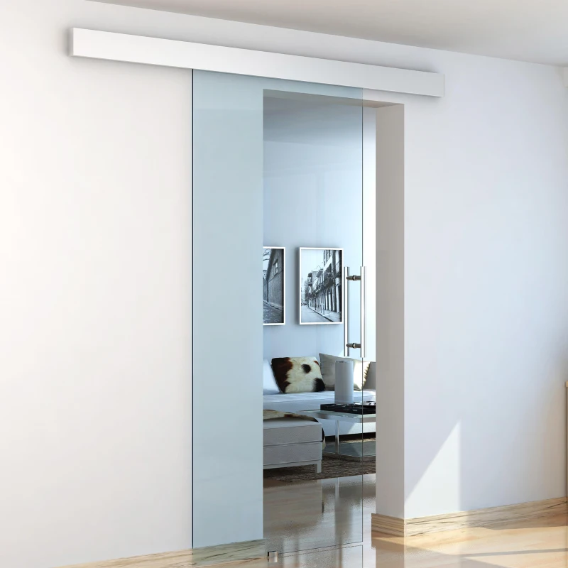 HOMCOM Porta Scorrevole in Vetro Trasparente con Binario e Maniglia in Alluminio per Bagno Cucina Studio 210x75x0.8cm
