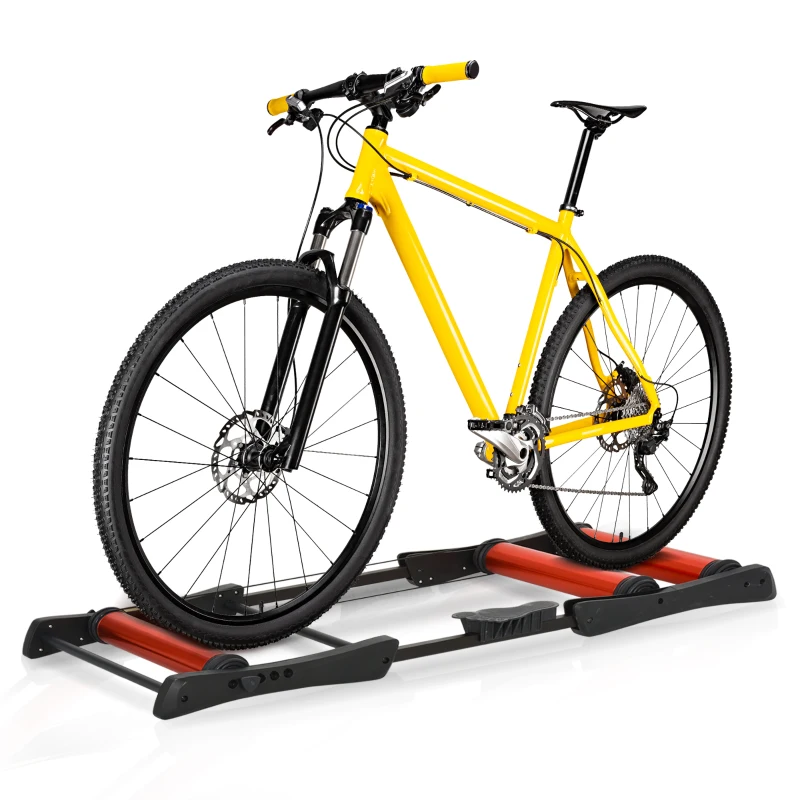 HOMCOM Rullo da Allenamento Biciclette Trainer Pieghevole, Rullo Anteriore Regolabile per Bici con Ruote da 24"、26"、28"、29"、700C, Max. Carico 120kg, Rosso e Nero