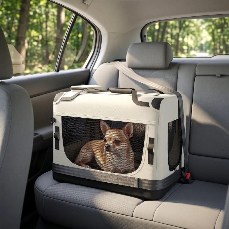 PawHut Transporteur Souple pour Chiens de Petite Taille Pliable avec Gamelle, en Tissu Oxford, Gris clair
