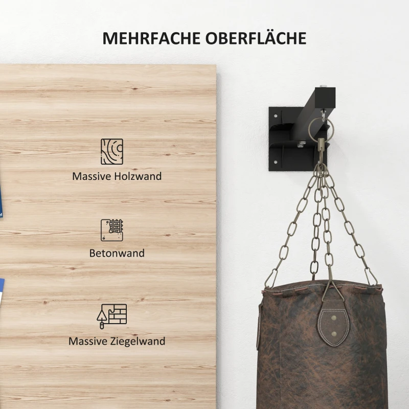 SPORTNOW Boxsackhouder, wandmontage, 9 hoeken, staal, tot 100 kg, zwart