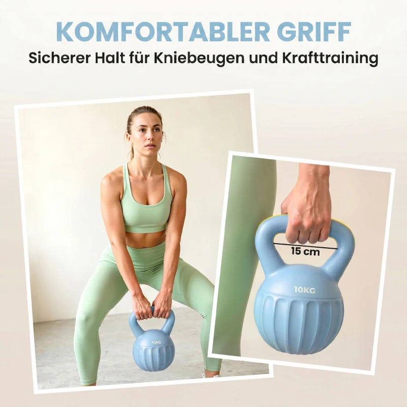 SPORTNOW Kettlebell Kugelhantel 6 kg Gewicht-Hantel mit Sand befüllt für Anfänger Zuhause Krafttraining 21 x 21 x 27 cm Blau