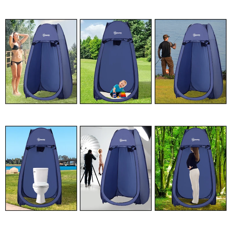 Outsunny Tente de douche pop-up tente de toilette pliable et portable anti-UV sac de transport inclus pour plage, pêche, randonnée, bain, l'extérieur, bleu marine