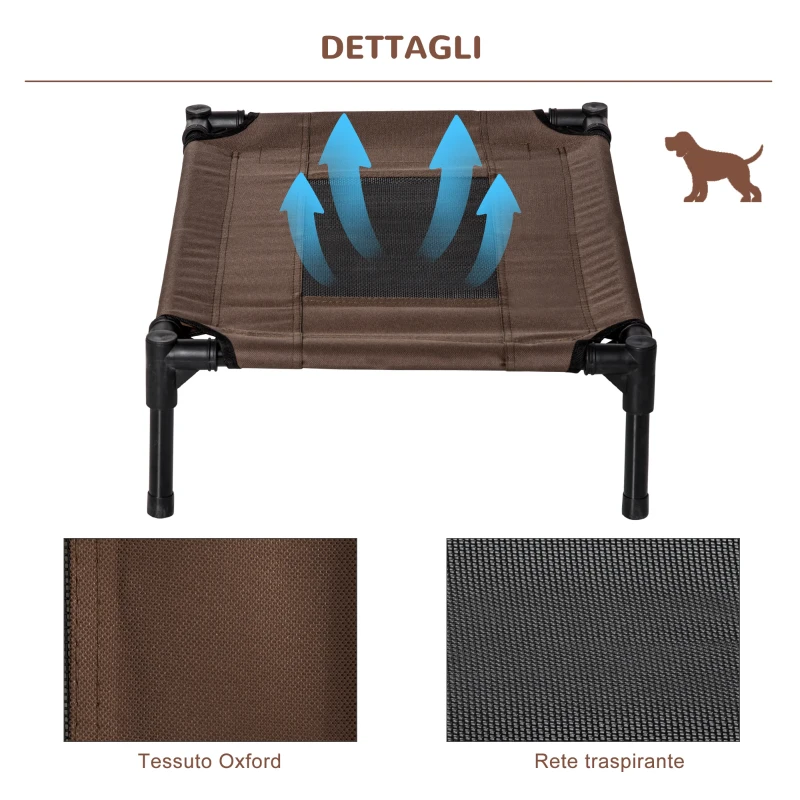 PawHut Lettino per Cani Rialzato con Seduta Traspirante, in Acciaio e Tessuto, 61x46x18 cm, Nero e Caffè