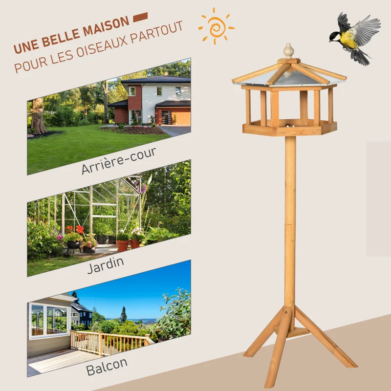 HOMCOM Mangeoire Mangeoire pour oiseaux sauvages sur Pied nichoir a Plateau Station a Oiseau Abris à oiseaux Bois pour Exterieur 113 cm