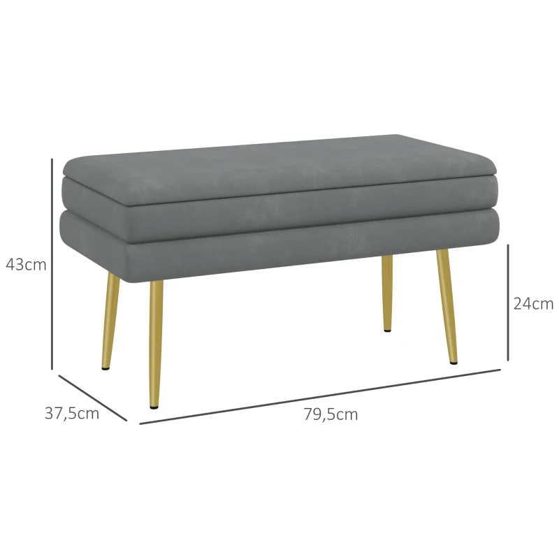 HOMCOM Zitbank, Gestoffeerde Bank met Opbergruimte, Staal, 79,5 cm x 37,5 cm x 43 cm, Donkergrijs