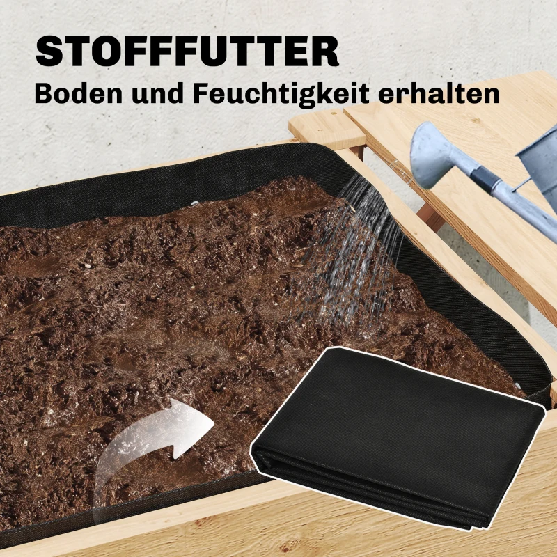 Outsunny Verhoogde Plantenbak 2-lagen met Vliesstof, Hout, 119,5 x 102 x 76,5 cm Lichtbruin