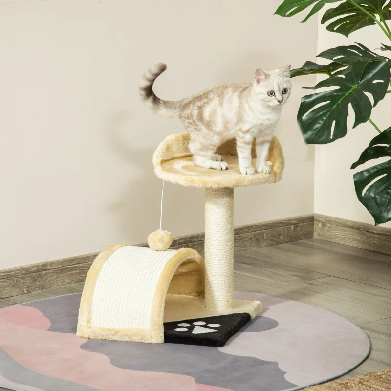 PawHut Krabboom met speelballen kattenkrabboom krabpaal sisaltouw beige