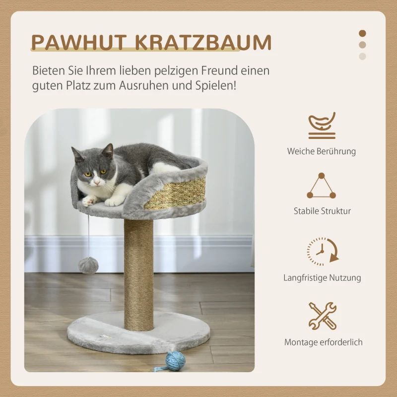 PawHut Krabpaal Kattenbed Kattenmand, incl. Speelbal, 40 cm x 40 cm x 49 cm, Grijs
