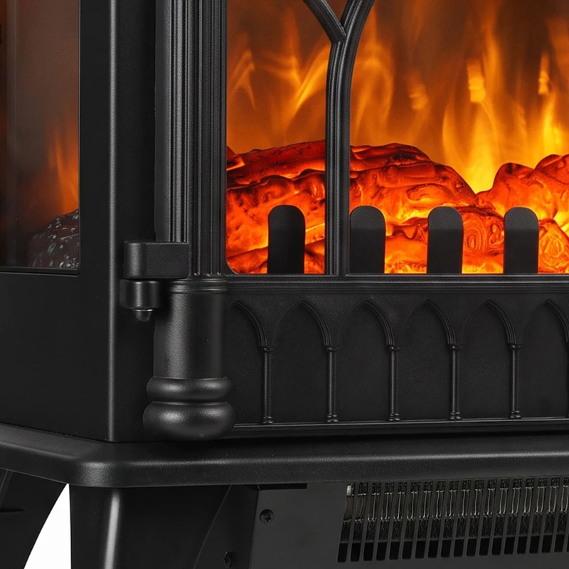 HOMCOM 3-Sided Glass Electric Fire Fan Heater, Electric Fireplace Stove Freestanding Log Burner with Flame Effect, Black