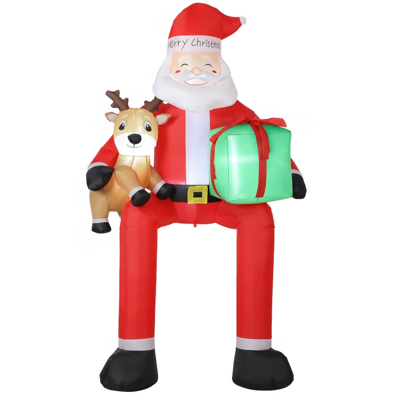 Outsunny 9.3ft Giant Christmas Inflatable Hanging Santa Claus Sitting w/ Reindeer, Gift Box