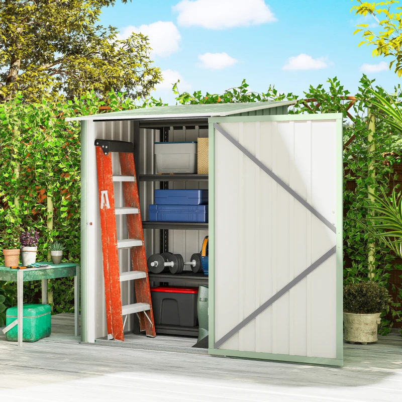 Outsunny Abrigo de Jardim Metálico 0,92 m² 100x103x160 cm com 1 Porta e Fecho para Armazenamento Ferramentas Verde Claro