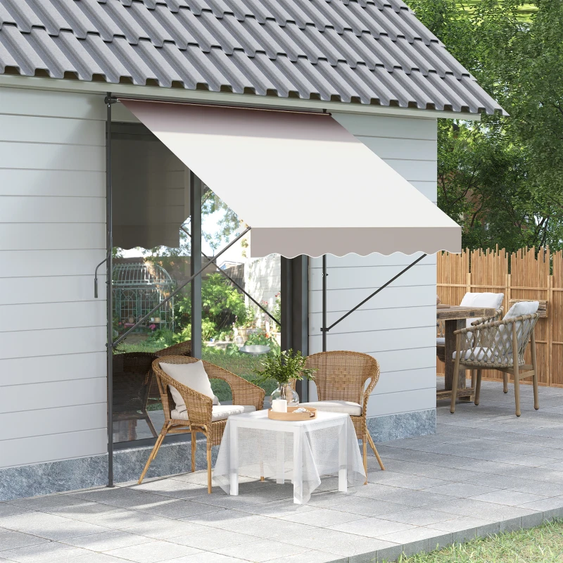 Outsunny Toldo Manual Retrátil Ajustável 200x170x200-290 cm com Manivela Proteção Solar UV40+ para Varanda Jardim Creme