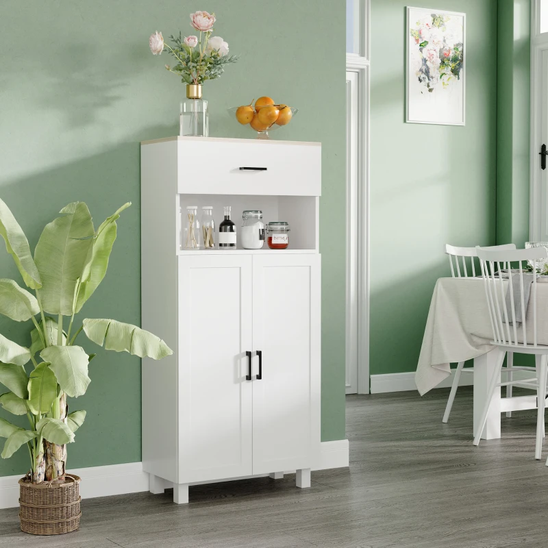 HOMCOM Sideboard, Nordic Storage Cabinet with Drawer, Doors and Open Countertop, Freestanding Kitchen Cupboard for Living Room, Dining Room, 130cm, White