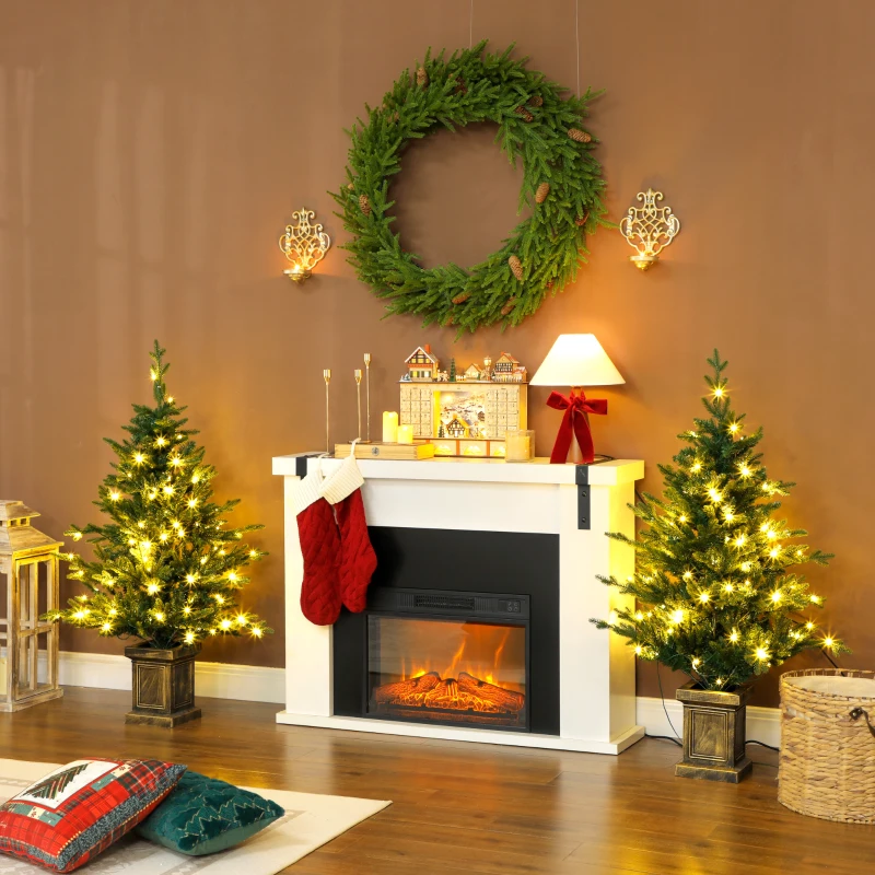 HOMCOM Set of Two Artificial 4ft Christmas Trees, with Lights - Green