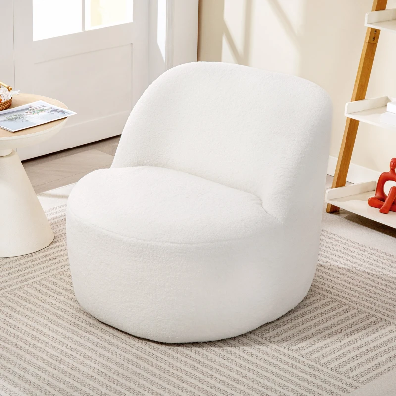 HOMCOM Poltrona per Salotto con Schienale Ergonomico in Tessuto Sherpa e Schiuma, 73x82x71 cm, Bianco Crema