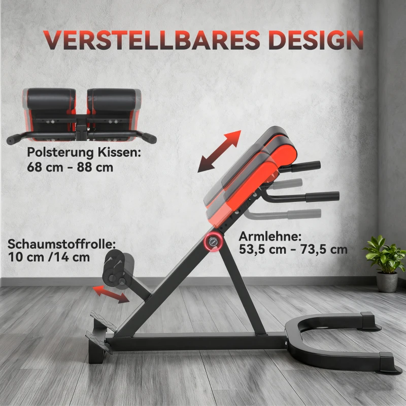 SPORTNOW Trainingsstoel, Fitnessbank, Halterbank, Staal, verstelbaar, Handgrepen, Rood+Zwart