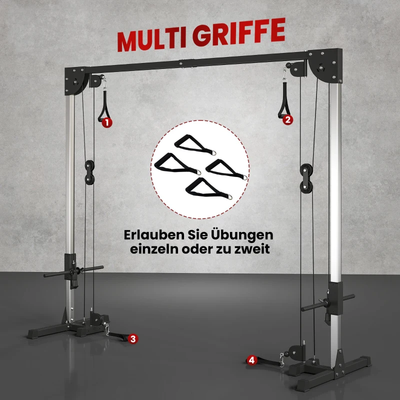 SPORTNOW Crossover Fitnessrek met Kabeltreksysteem, voor 1 of 2 Personen, Staal, Zwart