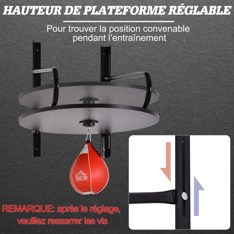 HOMCOM Punching Ball Poire de Vitesse Boxe avec Support Plateau tournant + Pompe en bois Hauteur Réglable Acier revêtement synthétique Rouge Noir
