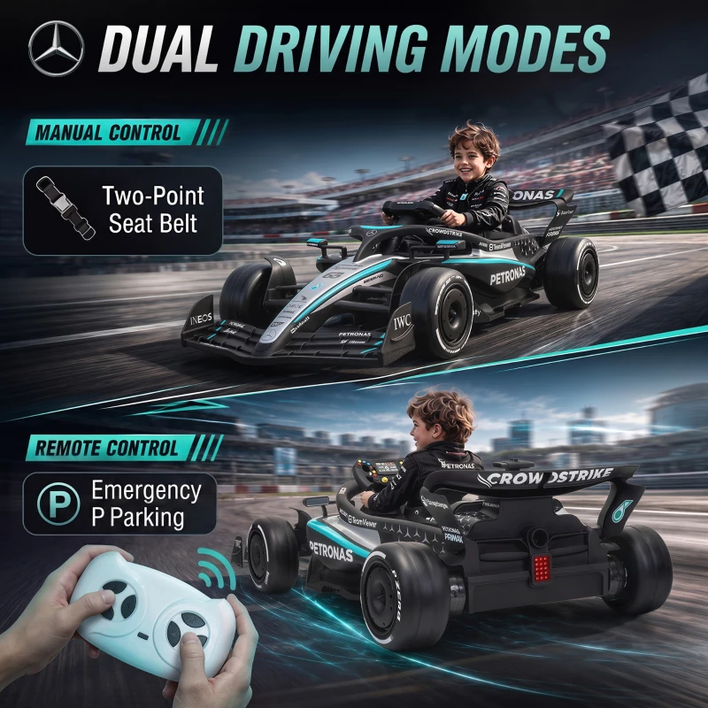 AIYAPLAY Licensed Mercedes-AMG PETRONAS F1 12V Electric Go Kart for Kids with Remote, Rear Suspension, Soft Start and 3 Speeds