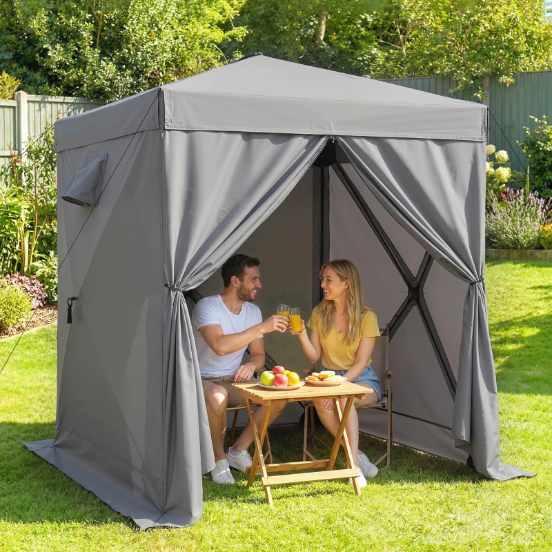 Outsunny Pavillon 1,85x1,85m Wasserdicht Stabil Winterfest Pop-up Faltpavillon mit 4 Mesh-Seitenteilen Tasche, UV 30+