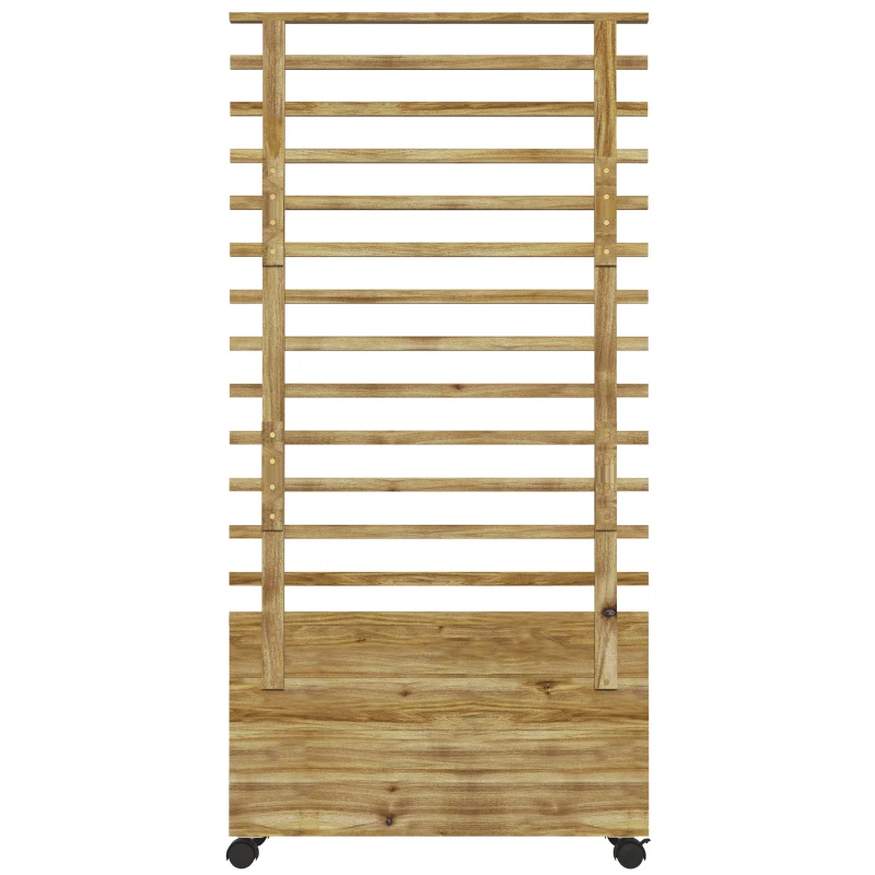 Outsunny Pflanzkasten mit Spalier, 4 Räder, Naturholz, wetterfeste Lackierung, Naturholz, 76 x 30 x 155 cm