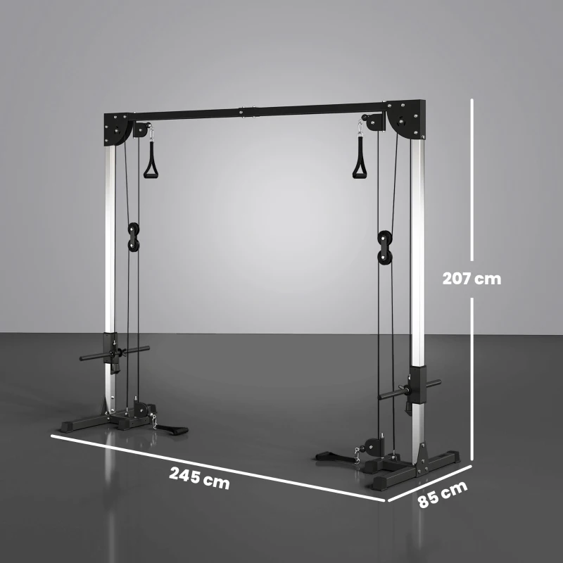 SPORTNOW Crossover Fitnessrek met Kabeltreksysteem, voor 1 of 2 Personen, Staal, Zwart