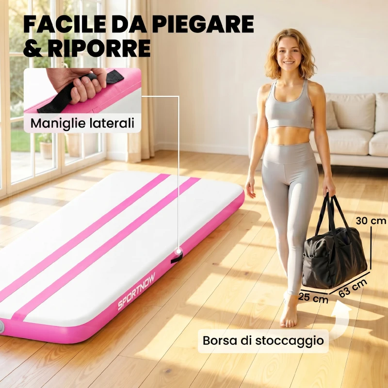 SPORTNOW Tappetino Gonfiabile per Ginnastica, 3,05 m con Pompa Elettrica e Borsa