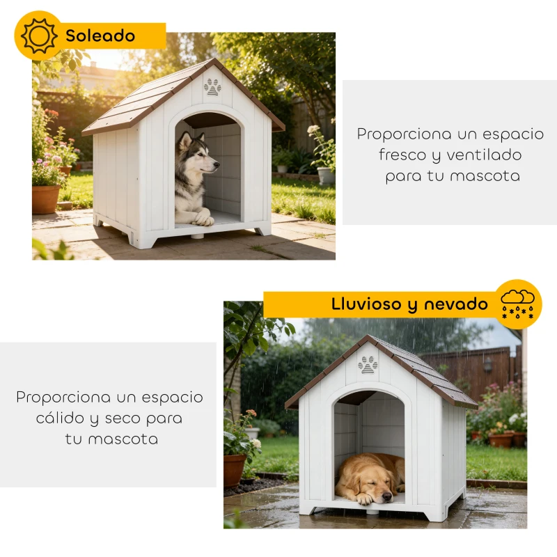 PawHut Caseta para Perros Exterior Casa para Perros Extragrandes de Plástico con 2 Ventanas Base Elevada Estacas Marrón Oscuro