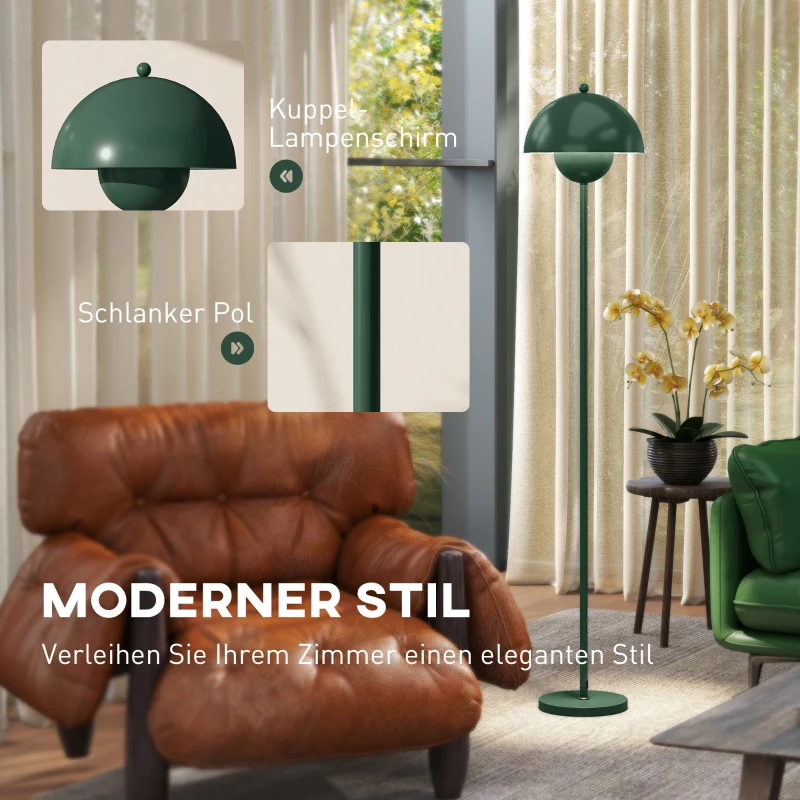 HOMCOM Stehlampe, runder Schirm, Fußschalter, langes Kabel, eleganter Look, Stahl, Grün(m-4)