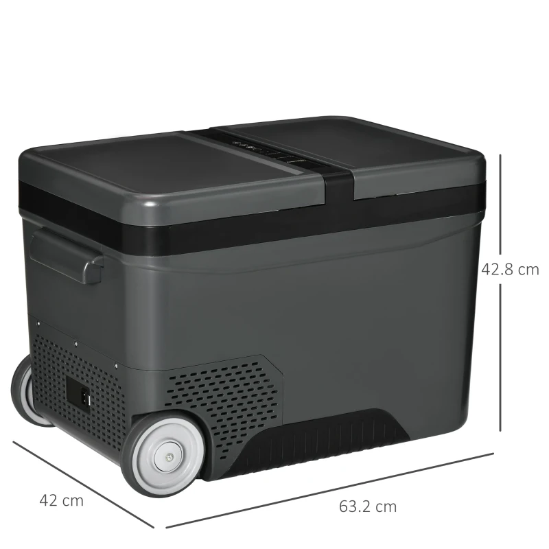 Outsunny Frigo Portatile Elettrico 35L da 12 Volt con Maniglia e Schermo LCD, 63.2x42x42.8 cm, Grigio