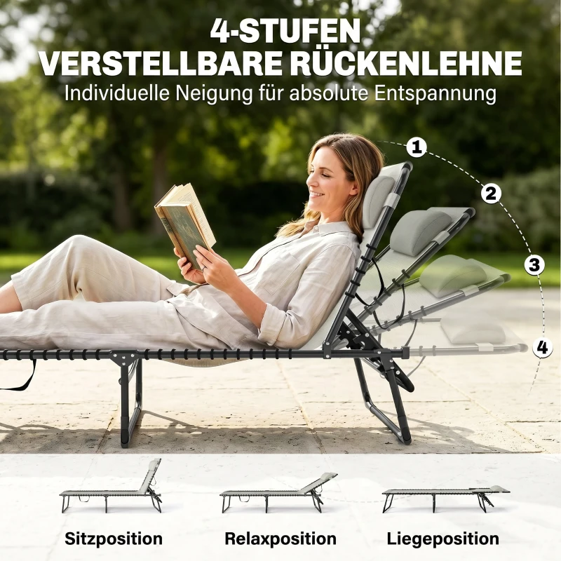 Outsunny ligstoel opklapbare rugleuning met 4 niveaus 197 cm x 58 cm x 76 cm