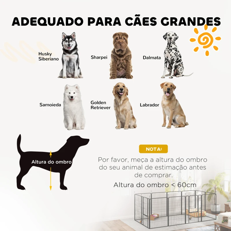 PawHut Parque para Cães de 12 Painéis 68x100 cm Parque Dobrável para Cães Médios com Portas Fecho e Estacas Preto