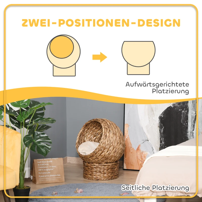 PawHut kattenmand rotan kattennest kattenbed met kussen huisdierbed bruin