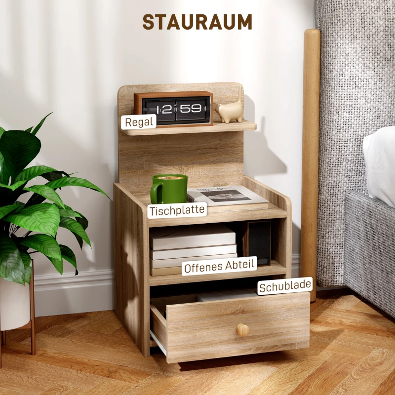 HOMCOM Bijzettafel, Nachtkastje met Opbergruimte, Spaanplaat, Kantelveilig, Modern, Natuurlijk Hout