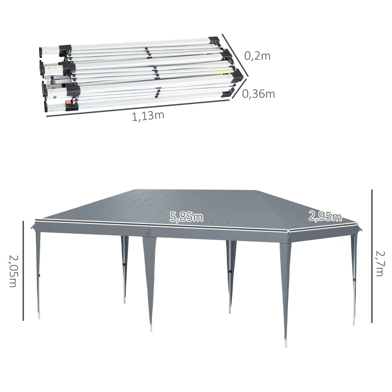Outsunny Tenda Dobrável 585x295x270 cm Tenda de Jardim Portátil com Bolsa de Transporte Tecido Oxford Cinza