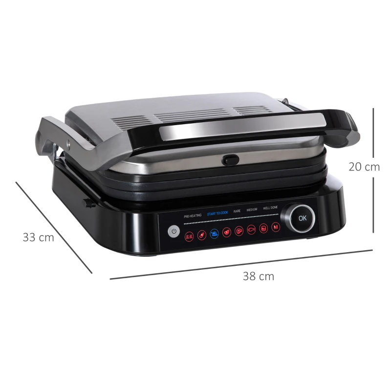 HOMCOM Health Grill & Panini Press, 2100W Electric Non-stick Grill with 180° Flat Open, Drip Tray, Removable Plate, Floating Hinges and 8 Automatic Settings