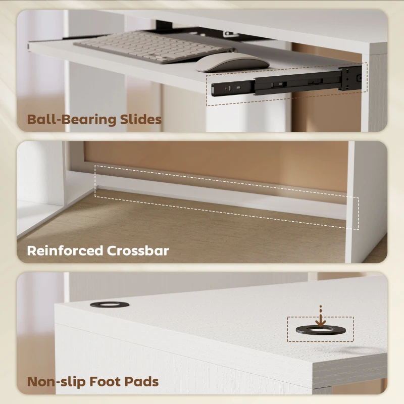 HOMCOM L-Shaped Corner Desk, Computer Desk with Keyboard Tray and Open Shelves, White Wood Effect