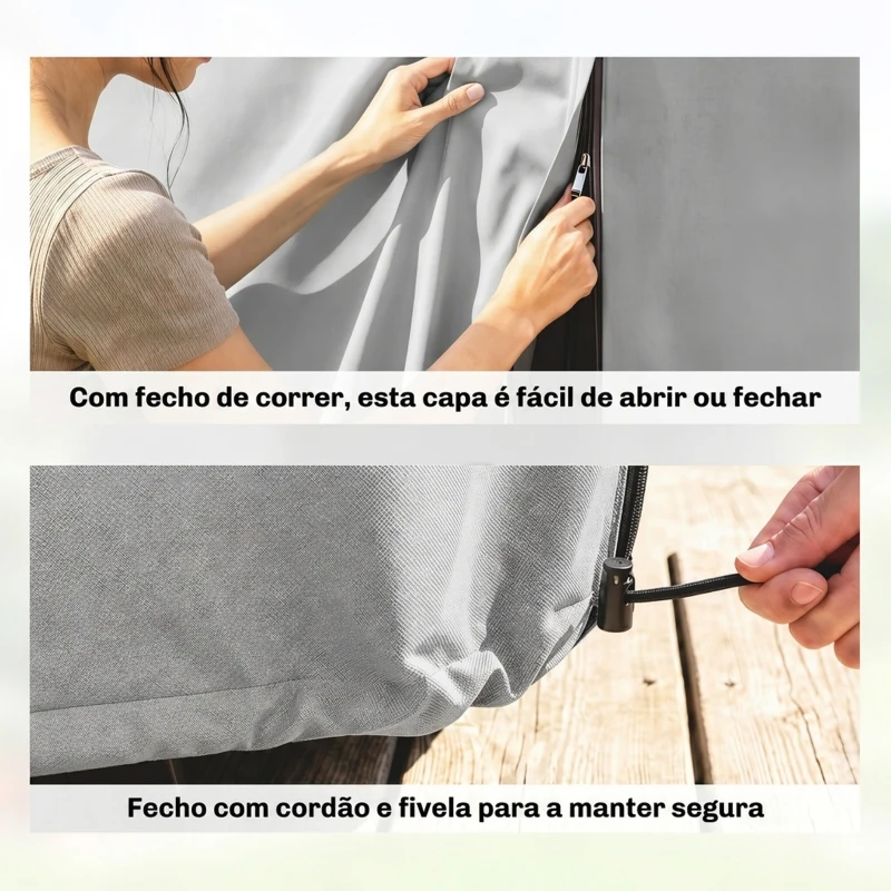 Outsunny Capa para Móveis de Jardim Capa Protetora para Baloiços de Exterior com Fecho de Correr 177x114x152 cm Cinzento